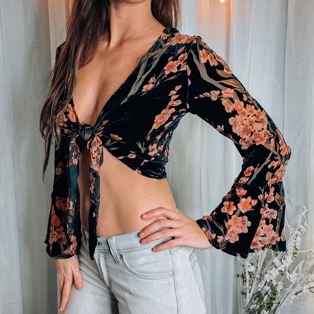 Velvet floral crop top